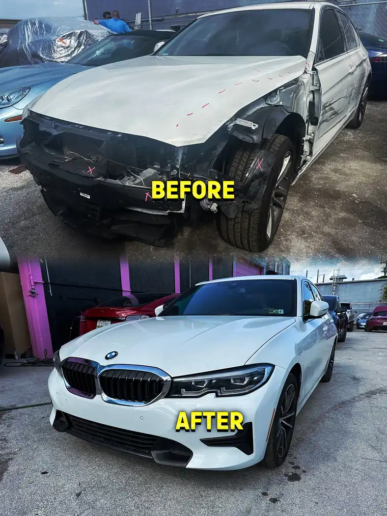 Vehicle collision repair before and after at Car Geeks Collision