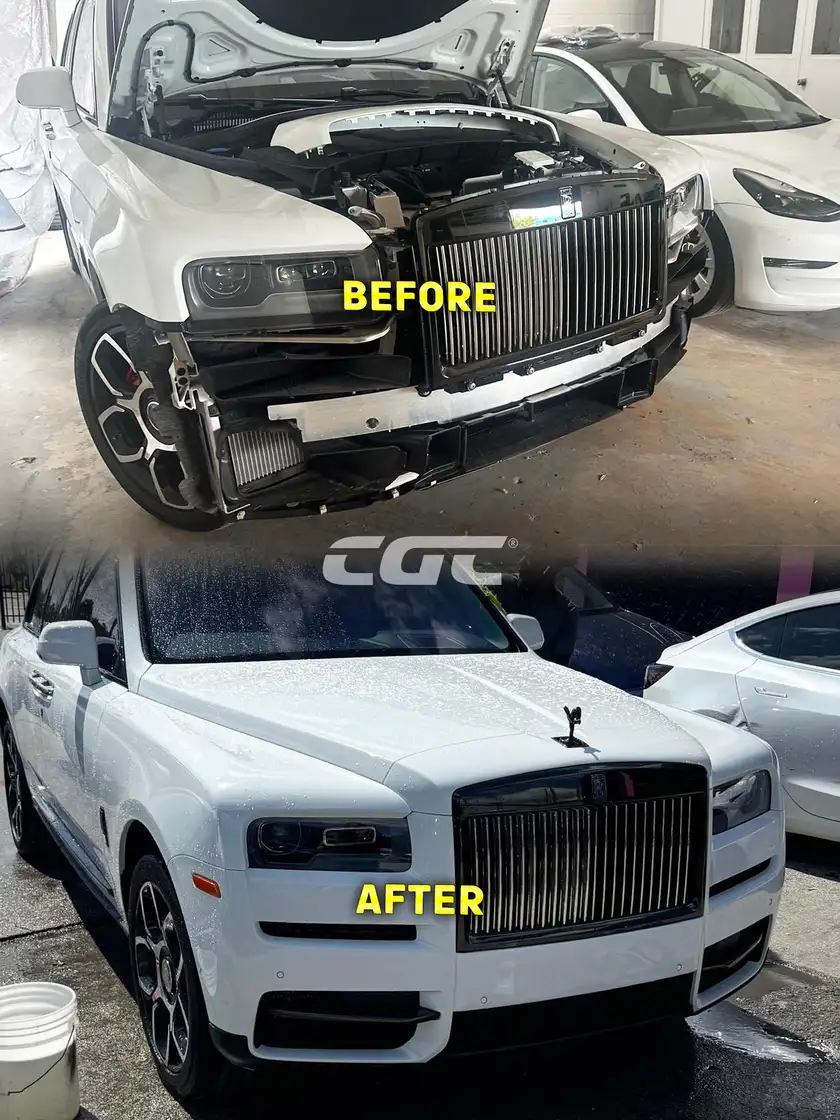Rolls-Royce collision repair before and after at Car Geeks Collision