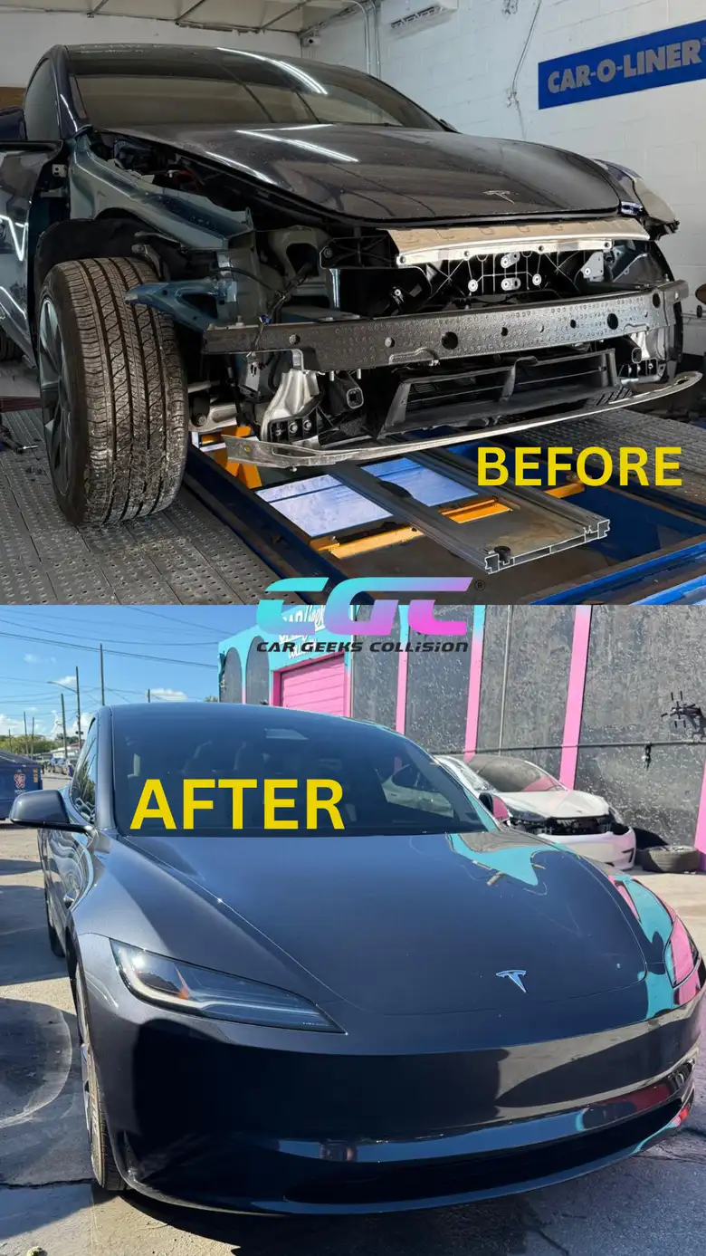 Dodge collision repair before and after at Car Geeks Collision