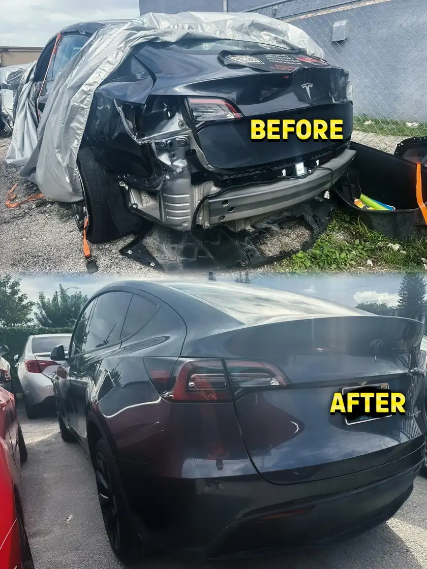 Vehicle collision repair before and after at Car Geeks Collision