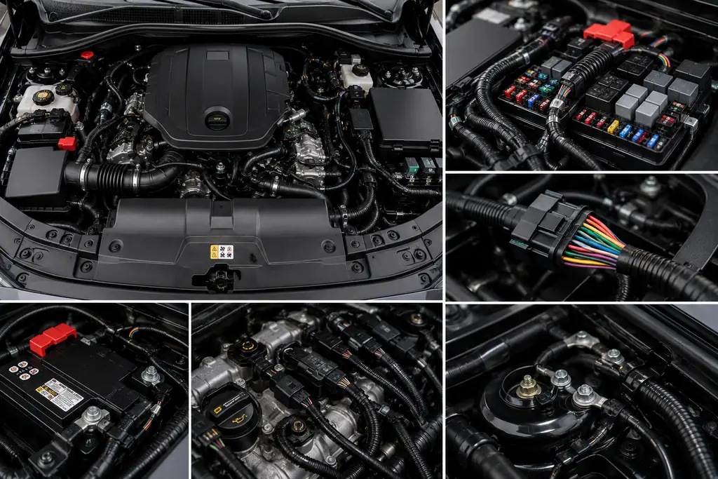 Repaired electrical system with restored wiring harnesses and connectors